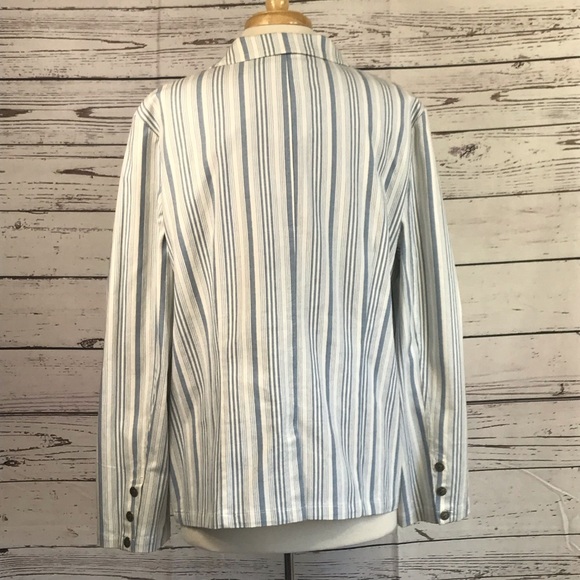 Blue White Striped Duck Head Cotton Spandex Blazer Jacket Large - Picture 8 of 8